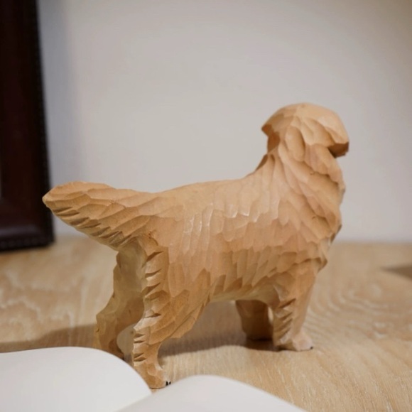 Hand-Carved Wooden Golden Retriever Figurine Rustic Pet Decor - Picture 4 of 7